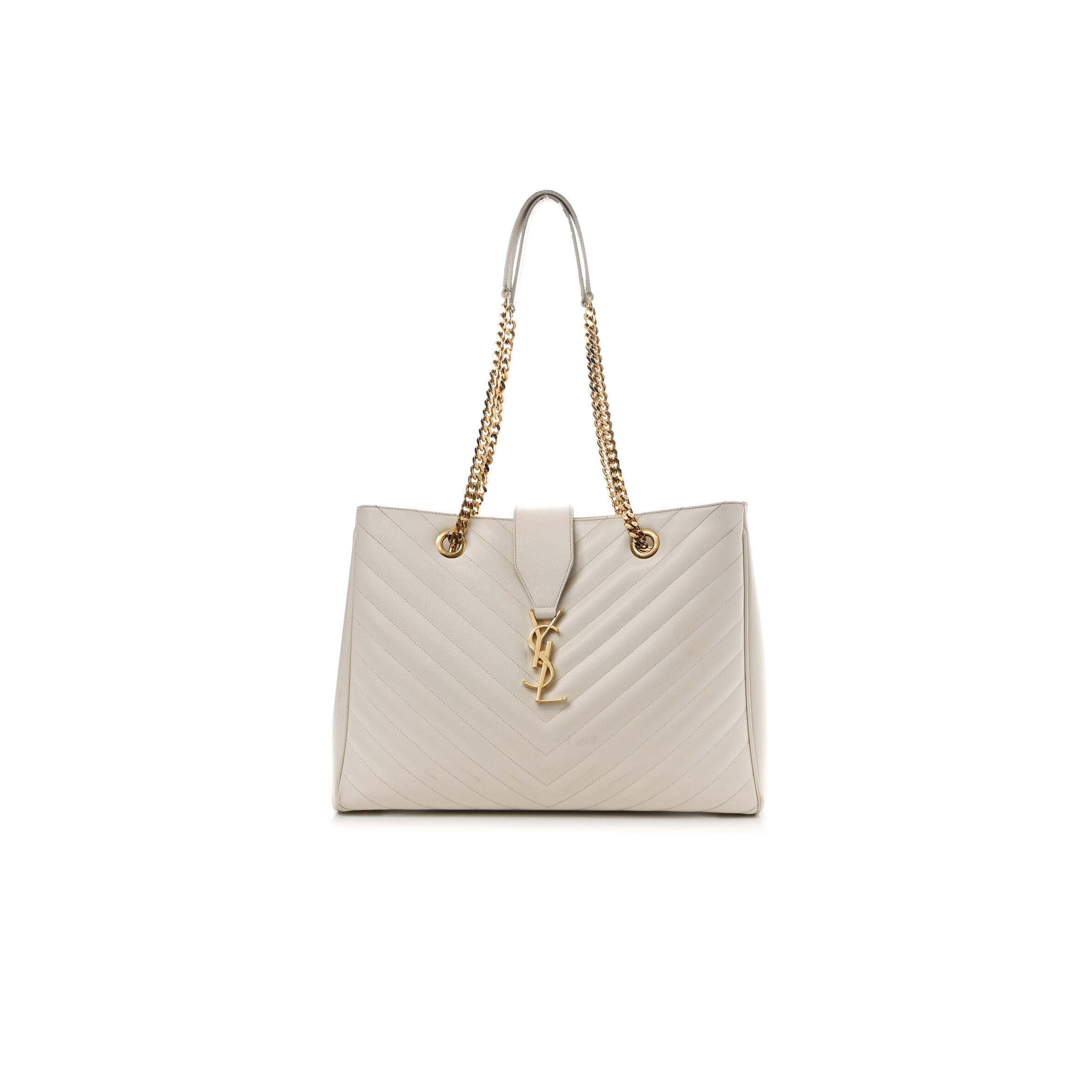 Y51 CHEVRON LEATHER CLASSIC MONOGRAM SHOPPING TOTE WHITE 1466144 (33*22*15cm) Master Quality